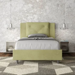 Letto 120x210cm a una piazza e mezza con tre bottoni in microfibra tè verde LIT187