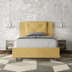 Letto 120x210cm a una piazza e mezza con tre bottoni in microfibra ocra LIT187