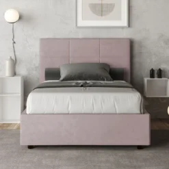 Letto 120x210cm a una piazza e mezza con giroletto in microfibra glicine lilla LIT199