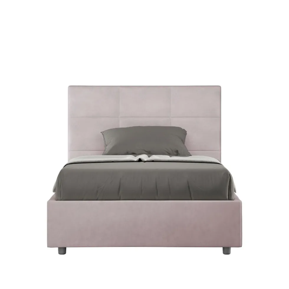 Letto 120x210cm a una piazza e mezza con giroletto in microfibra glicine lilla LIT199