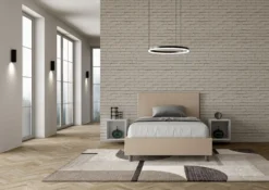 Letto 120x200cm a una piazza e mezza con testiera in similpelle tortora LIT151
