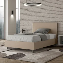 Letto 120x200cm a una piazza e mezza con testiera in similpelle tortora LIT151