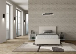 Letto 120x200cm a una piazza e mezza con testiera in similpelle bianco LIT151