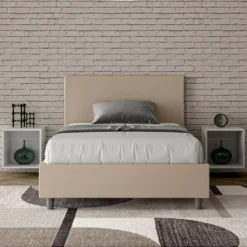 Letto 120x190cm a una piazza e mezza con testiera in similpelle tortora LIT147