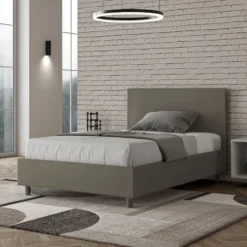 Letto 120x190cm a una piazza e mezza con testiera in similpelle cappuccino LIT147