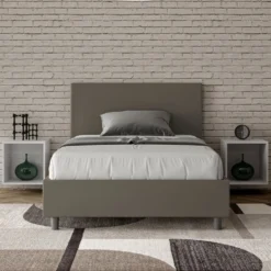 Letto 120x190cm a una piazza e mezza con testiera in similpelle cappuccino LIT147