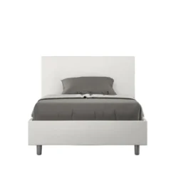 Letto 120x190cm a una piazza e mezza con testiera in similpelle bianco LIT147