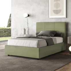 Letto 120x200cm a una piazza e mezza con giroletto in microfibra tè verde LIT195