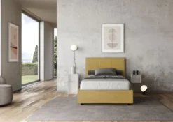 Letto 120x200cm a una piazza e mezza con giroletto in microfibra ocra LIT195