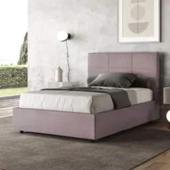 Letto 120x200cm a una piazza e mezza con giroletto in microfibra glicine lilla LIT195