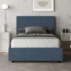 Letto 120x200cm a una piazza e mezza con giroletto in microfibra blu LIT195