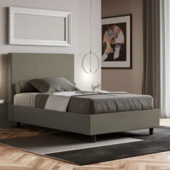 Letto 120x210cm a una piazza e mezza con testiera trapuntata cappuccino LIT205