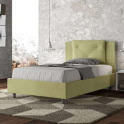 Letto 120x190cm a una piazza e mezza con tre bottoni in microfibra tè verde LIT179