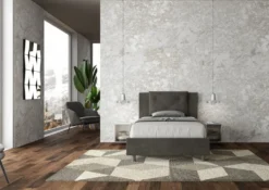 Letto 120x190cm a una piazza e mezza con tre bottoni in microfibra grigio LIT179