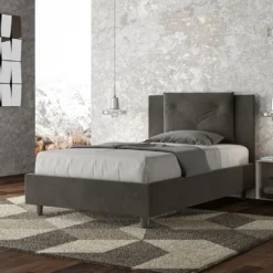 Letto 120x190cm a una piazza e mezza con tre bottoni in microfibra grigio LIT179