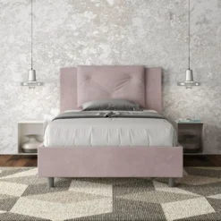 Letto 120x190cm a una piazza e mezza con tre bottoni in microfibra glicine lilla LIT179