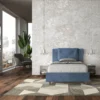 Letto 120x190cm a una piazza e mezza con tre bottoni in microfibra blu LIT179