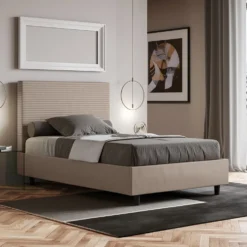 Letto 120x200cm a una piazza e mezza con testiera trapuntata tortora LIT203
