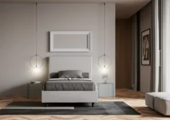 Letto 120x200cm a una piazza e mezza con testiera trapuntata bianco LIT203