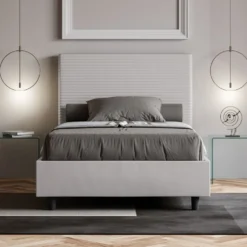 Letto 120x190cm a una piazza e mezza con testiera trapuntata bianco LIT201