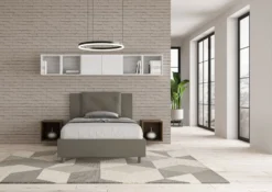 Letto 120x210cm a una piazza e mezza con tre bottoni in similpelle cappuccino LIT185