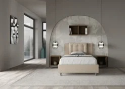 Letto 120x210cm a una piazza e mezza con bottoni in similpelle tortora LIT175