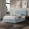 Letto 120x200cm a una piazza e mezza con testiera in microfibra azzurro LIT153