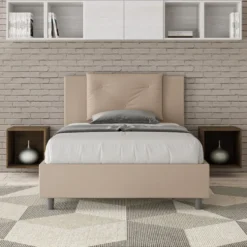 Letto 120x200cm a una piazza e mezza con tre bottoni in similpelle tortora LIT181
