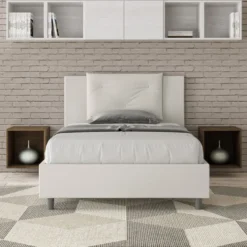 Letto 120x200cm a una piazza e mezza con tre bottoni in similpelle bianco LIT181