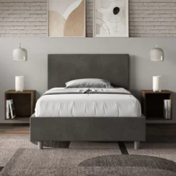Letto 120x190cm a una piazza e mezza con testiera in microfibra grigio LIT149