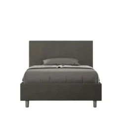 Letto 120x190cm a una piazza e mezza con testiera in microfibra grigio LIT149