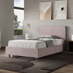 Letto 120x190cm a una piazza e mezza con testiera in microfibra glicine lilla LIT149