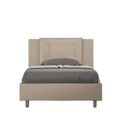 Letto 120x190cm a una piazza e mezza con bottoni in similpelle tortora LIT171