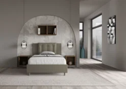 Letto 120x190cm a una piazza e mezza con bottoni in similpelle cappuccino LIT171
