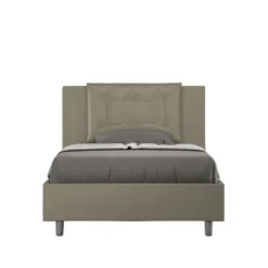 Letto 120x190cm a una piazza e mezza con bottoni in similpelle cappuccino LIT171
