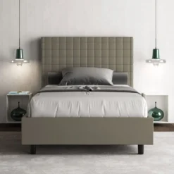 Letto 120x210cm a una piazza e mezza con testiera a quadretti cappuccino LIT211