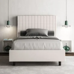 Letto 120x210cm a una piazza e mezza con testiera a quadretti bianco LIT211
