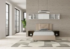 Letto 120x190cm a una piazza e mezza con tre bottoni in similpelle tortora LIT177
