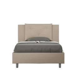 Letto 120x190cm a una piazza e mezza con tre bottoni in similpelle tortora LIT177