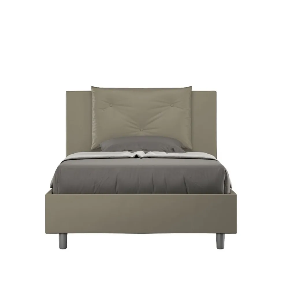 Letto 120x190cm a una piazza e mezza con tre bottoni in similpelle cappuccino LIT177