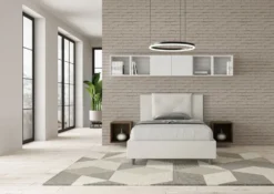 Letto 120x190cm a una piazza e mezza con tre bottoni in similpelle bianco LIT177