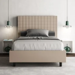 Letto 120x200cm a una piazza e mezza con testiera a quadretti tortora LIT209