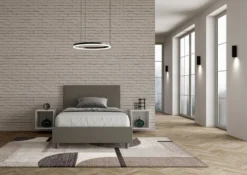 Letto 120x210cm a una piazza e mezza con testiera in similpelle cappuccino LIT155