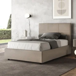 Letto 120x210cm a una piazza e mezza con giroletto in microfibra sabbia beige LIT199