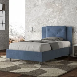Letto 120x200cm a una piazza e mezza con tre bottoni in microfibra blu LIT183