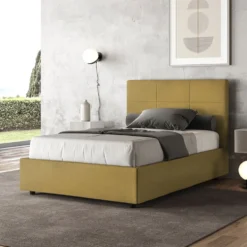 Letto 120x190cm a una piazza e mezza con giroletto in microfibra ocra LIT191