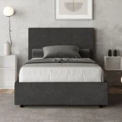 Letto 120x190cm a una piazza e mezza con giroletto in microfibra grigio LIT191