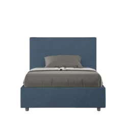 Letto 120x190cm a una piazza e mezza con giroletto in microfibra blu LIT191