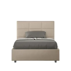 Letto 120x190cm a una piazza e mezza con giroletto in similpelle tortora LIT189