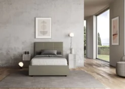 Letto 120x190cm a una piazza e mezza con giroletto in similpelle cappuccino LIT189